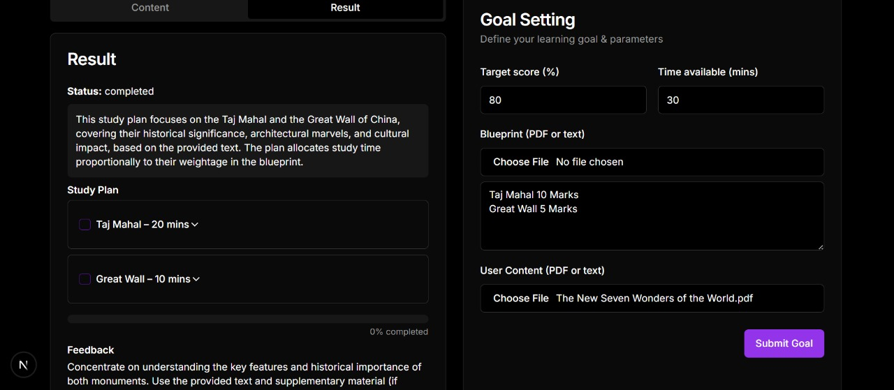 Goal Setting - Personalized Study Planning Interface